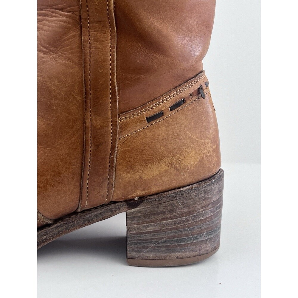 VTG Acme Campus Boots Womens 10 M Tan Cognac Leather Tall Boots Western USA - Picture 12 of 16